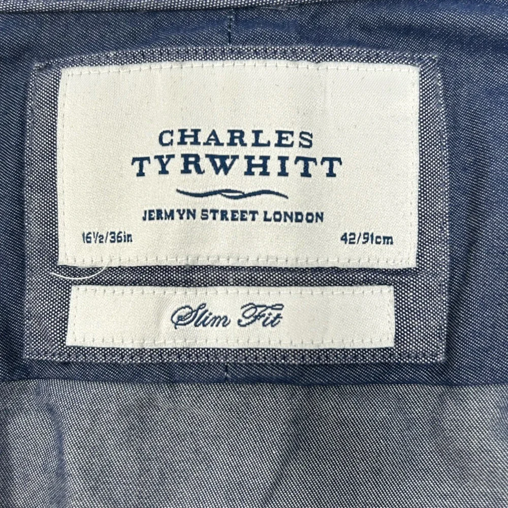 Charles Tyrwhitt Mens Slim Fit Blue Cotton Chambray Dress Shirt 16.5 36